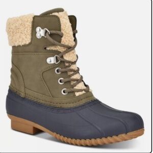 Tommy Hilfiger Womens TW Rainah Boots Dark BLUE SY Size 7m green Faux Fur New